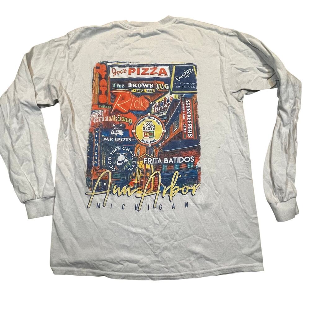 Ann Arbor Michigan Long Sleeve Shirt City Restaurants Landmarks White‎ Men M
